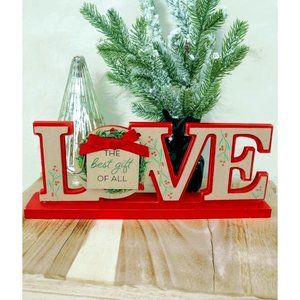 "Love, The Best Gift Of All". Tabletop/Shelf Wood Sign. Christmas Home Décor.